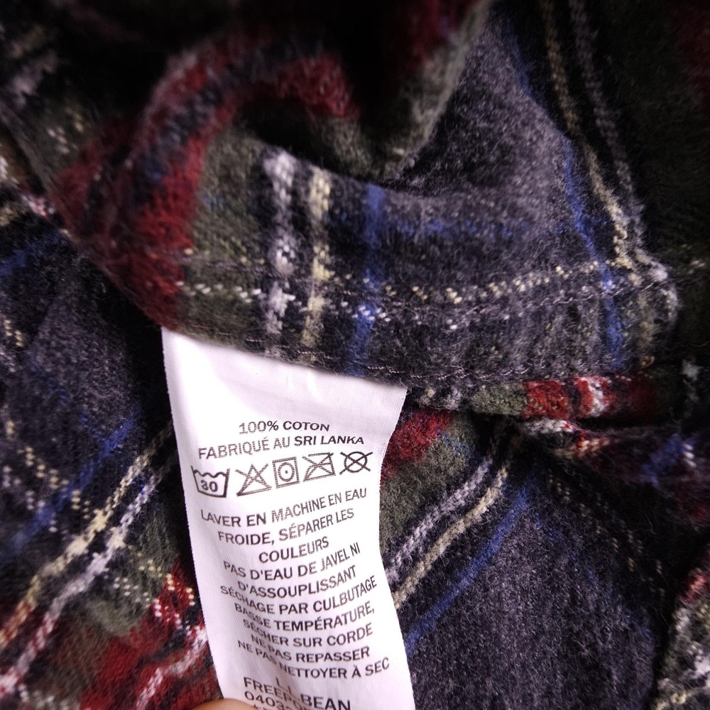 L.L.Bean Flannel Shirt Mens Large Gray Red Plaid Slightly Fitted Button Front - Picture 3 of 8